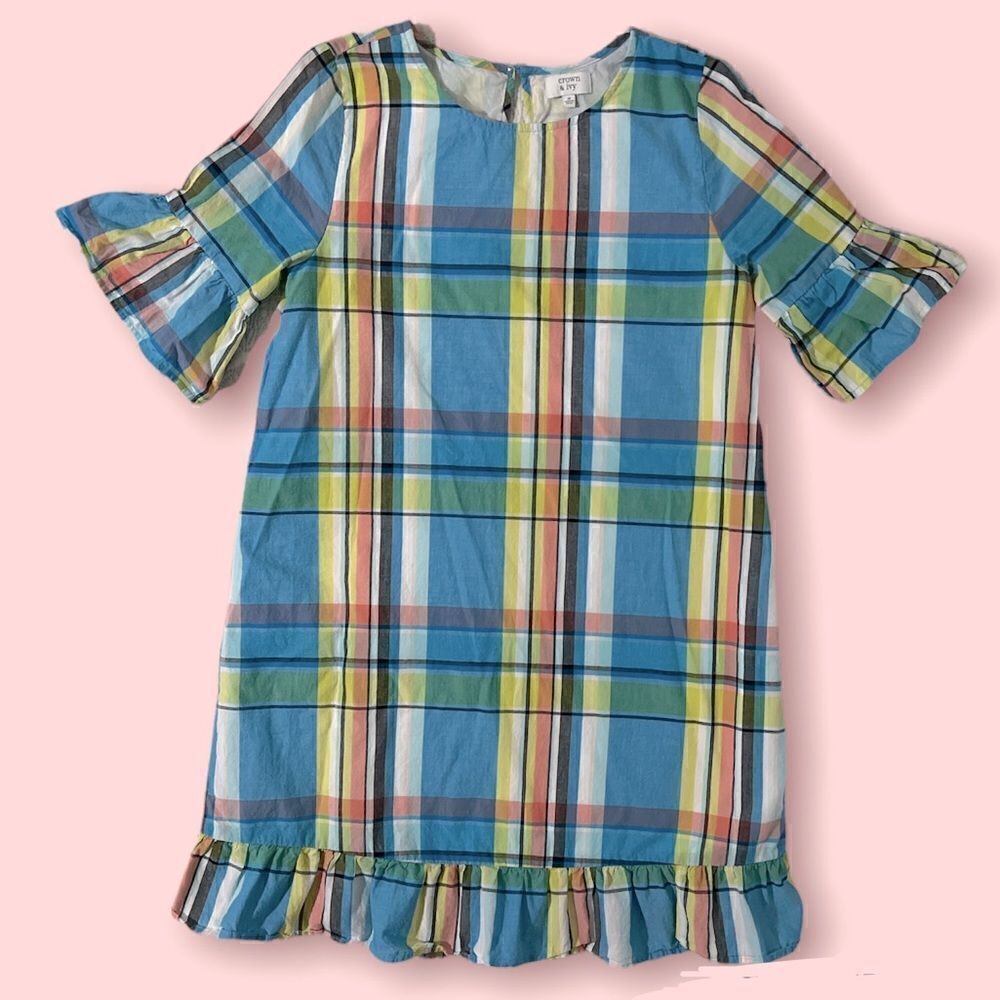Crown & Ivy Spring Plaid Ruffle Dress Juniors XS or girls XL